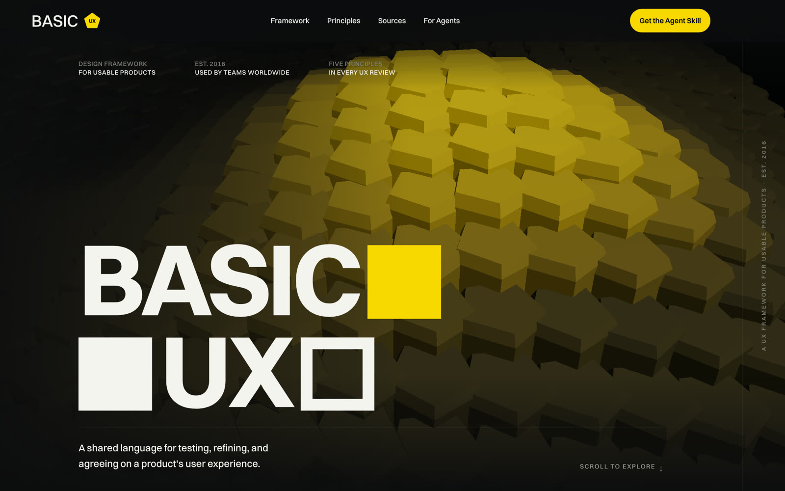 BASIC UX homepage: a UX framework for usable products, established 2016